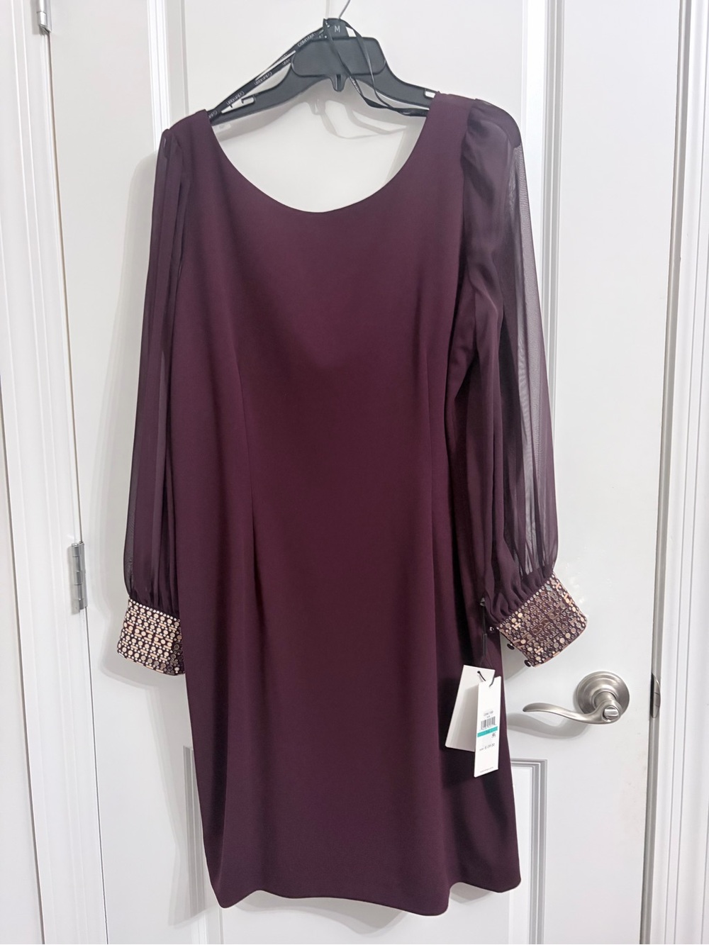 Calvin Klein Plum Long Sleeve Dress with Embellished Cuffs
